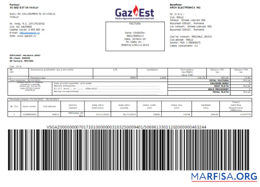 Blank Gaz Est S.A. utility business bill, SCR real example